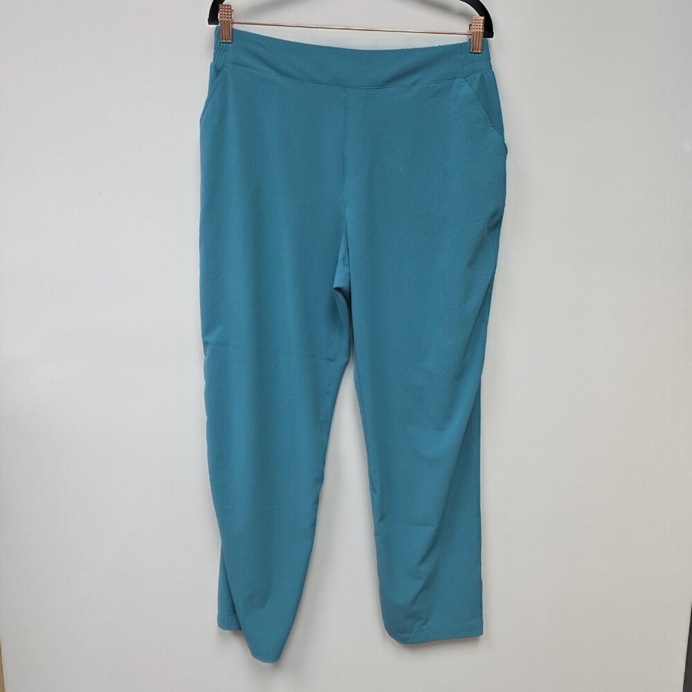 Rae Mode Pants Womens Large Blue Textured Jogger Elastic Waist Zip Pocket Active
